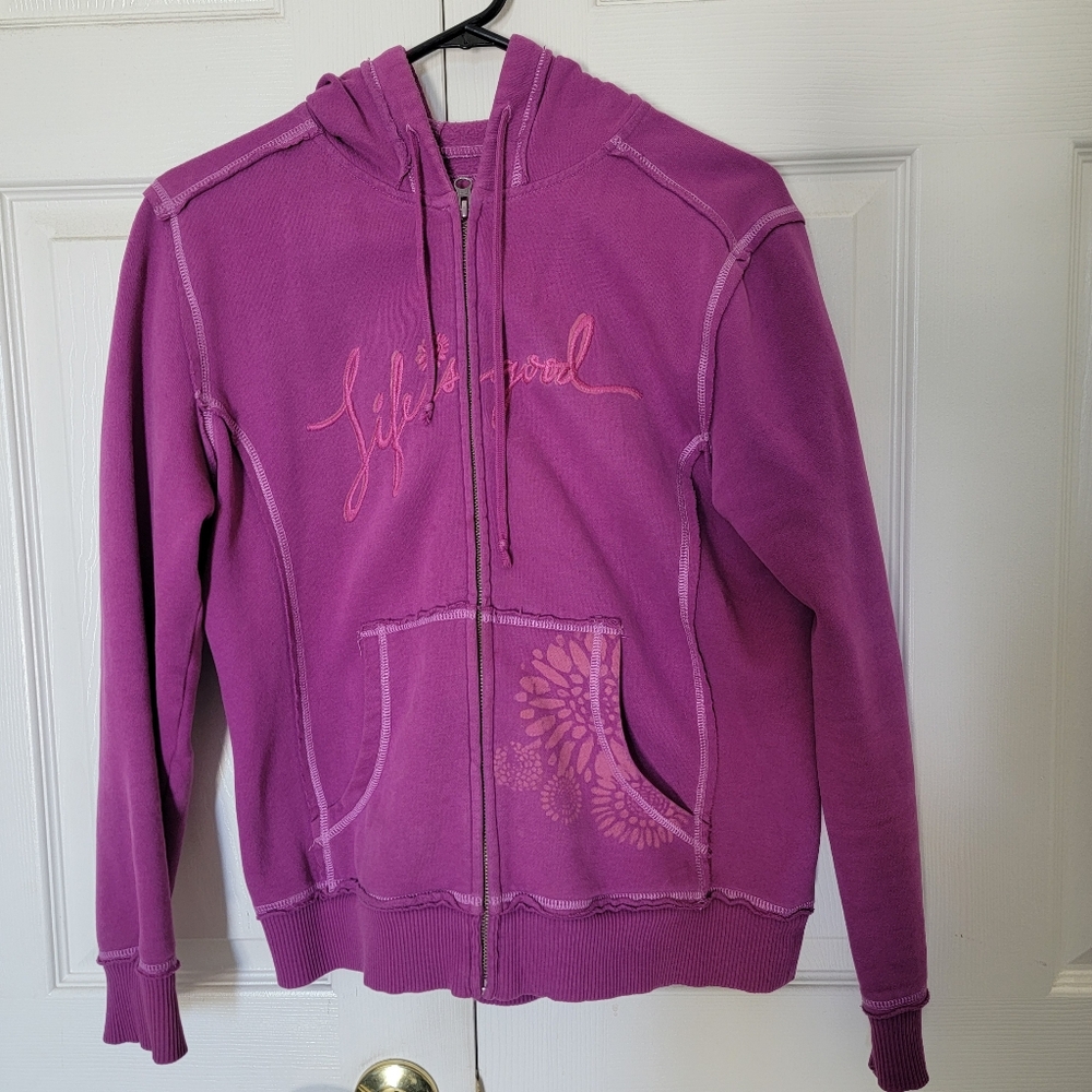 Life Is Good Women's Size Small Purplish Pink Full Zip Hooded Sweatshirt